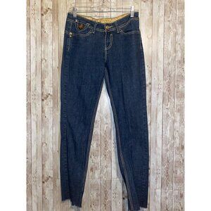 Women's House of Deréon Beyoncé Denim Blue Jeans Size 5/6 Gold Thick Stitch
